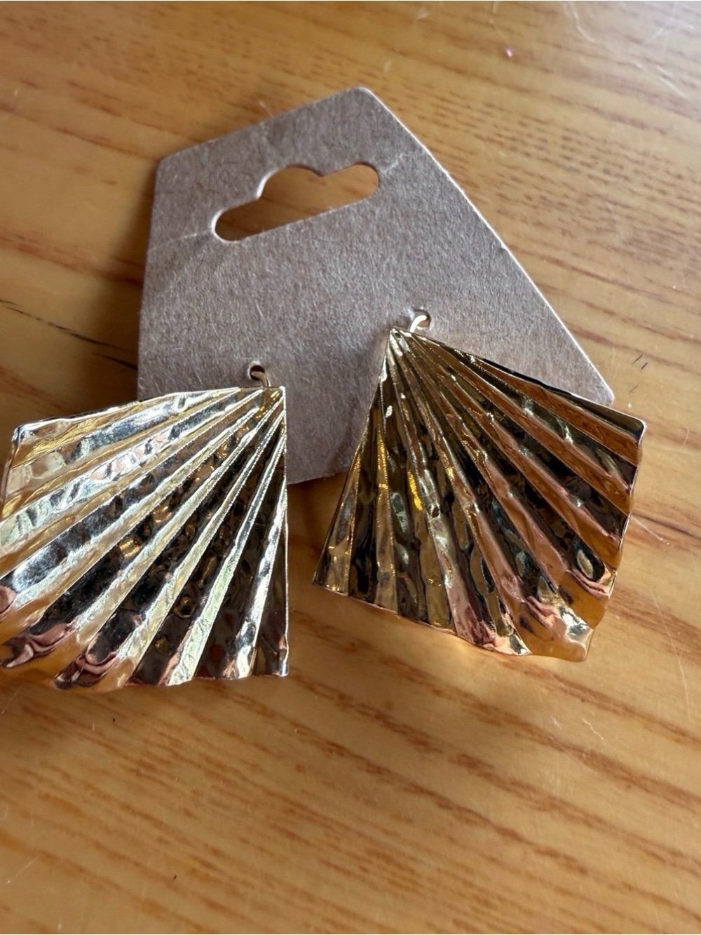 Gold Fan-Shaped Textured Drop Earrings - Women's Jewelry